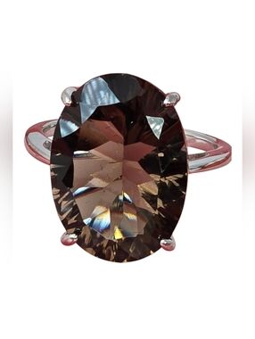 925 Sterling Silver Ring 6.5 with Brilliant Cut Natural Smoky Quartz 13x18mm Gem